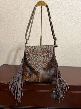 P&G Genuine Leather Tooled Cowhide Conceal Carry Purse